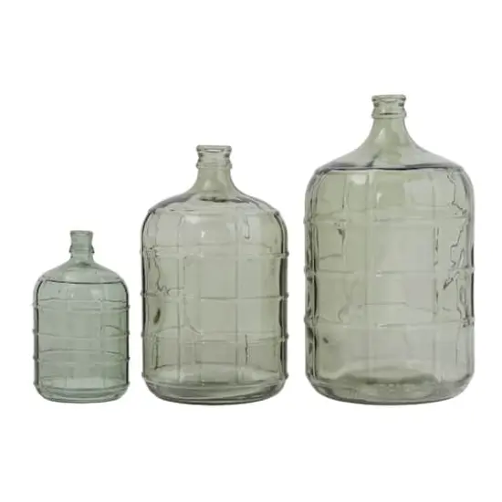 Hello Honey&reg; 19.25" Transparent Green Vintage Glass Bottle with Embossed Windowpane Design {4}