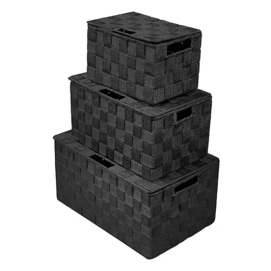 Sorbus 3-Piece Woven Basket with Lid Set Black {1}
