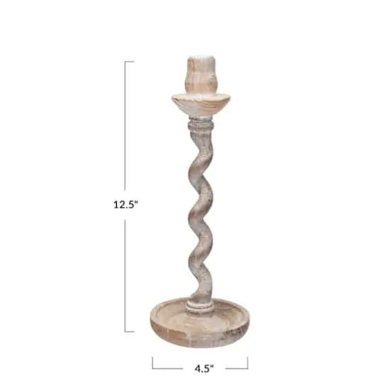 Hello Honey&reg; 12.5" Whitewashed Tall Wood Taper Candleholder {5}