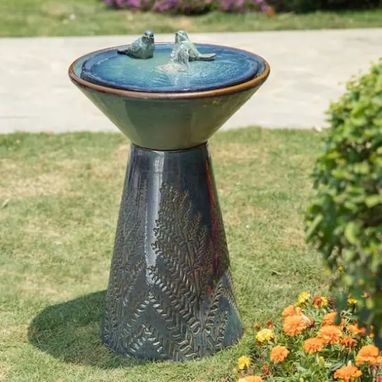Glitzhome&reg; 27.5" LED Bird Pedestal Ceramic Fountain Turquoise {3}