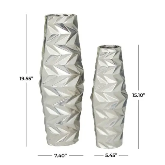 Silver Aluminum Modern Vase, Set of 2" 20", 15" {7}