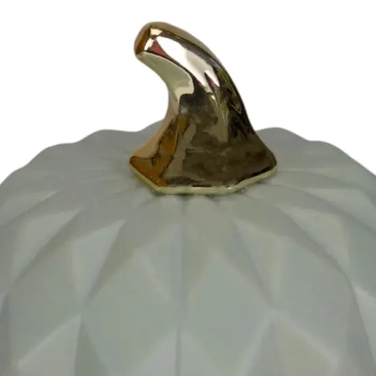 7" Green & Gold Fall Harvest Ceramic Pumpkin Decoration {4}