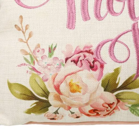 Glitzhome&reg; 18" Faux Burlap Happy Mother's Day Floral Pillow {8}