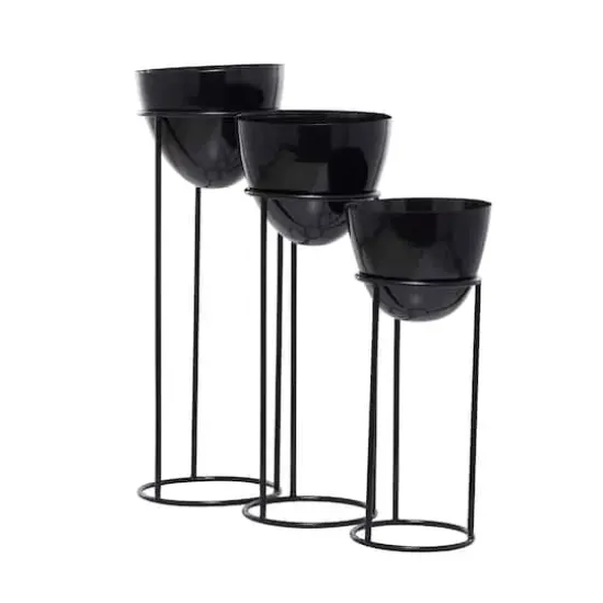Set of 3 Black Iron Contemporary Planters, 13" x 13" x 13" {5}