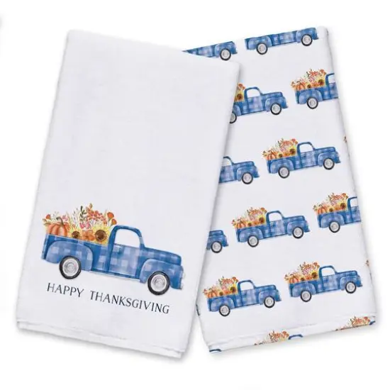 Blue Thanksgiving Truck Tea Towel Set {1}