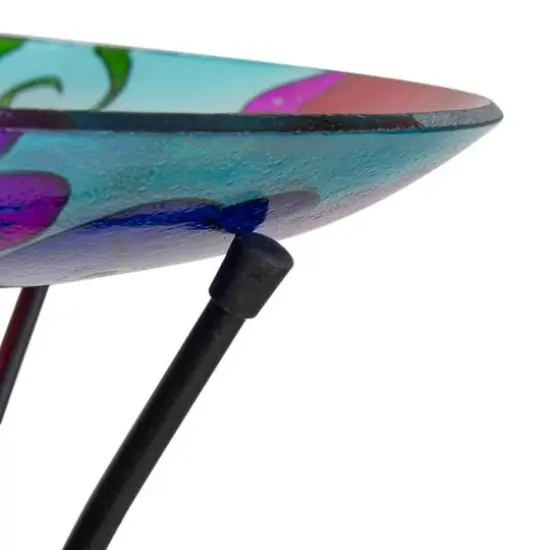 25" Multicolor Glass Floral Patio Bird Bath {7}