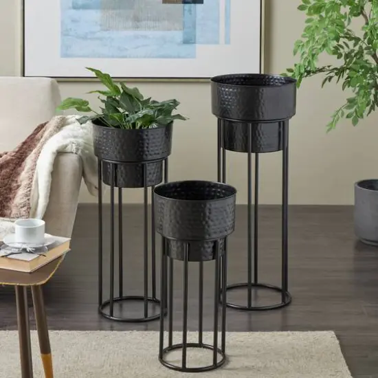 Black Metal Nesting Planter & Stands Set {9}