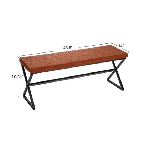 Household Essentials Harper 46.5" Metal & Boucle Bench Terracotta {8}