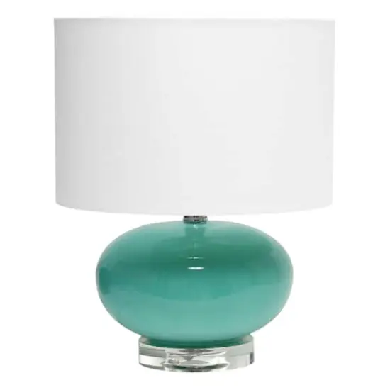Lalia Home 15.25" Ovaloid Glass Table Lamp with White Shade Aqua {1}