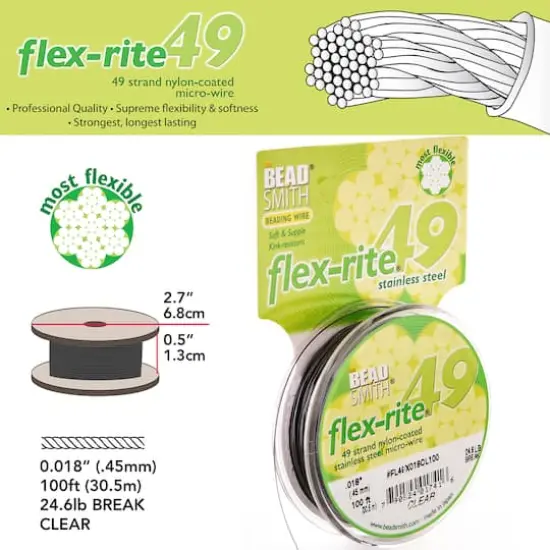 The Beadsmith&reg; Flex-rite&reg; 0.018" Clear 49 Strand Wire, 100ft. {8}
