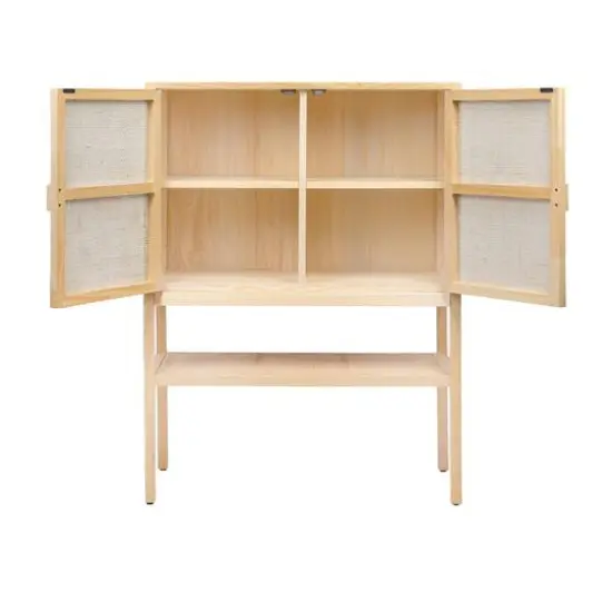Hello Honey&reg; 47" Boho Woven Rattan and Wood Cabinet with Doors, Shelf, and Interior Storage Compartments Natural {7}