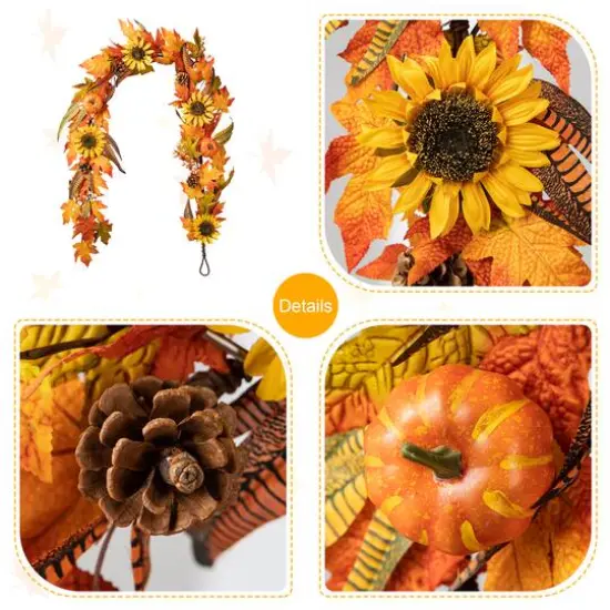 Glitzhome&reg; 6ft. Fall Maple Leaf & Sunflower Garland {7}