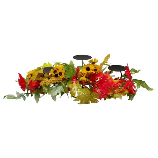 28" Yellow Sunflower & Red Leaves Fall Harvest Candle Holder {1}