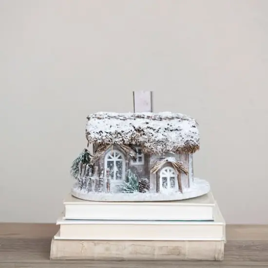 Hello Honey&reg; 8.5" Twig & Paper Cabin with Faux Snow & LED Light {3}