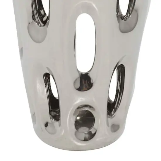 Silver Ceramic Contemporary Vase, 16" x 6" x 6" {6}