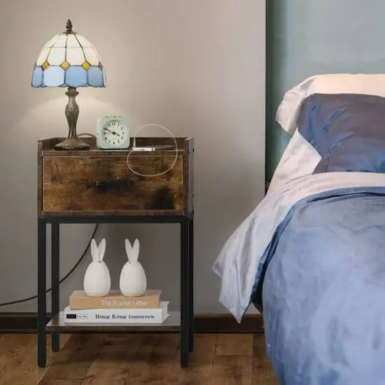 NEX&trade; 2 Layer Bedside End Table with Drawer & USB Ports {7}