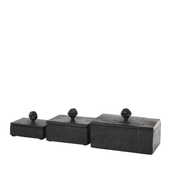 Black Textured Decorative Box Set with Knobs {6}