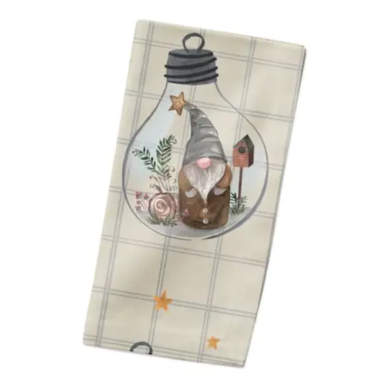 Cream & Gray Check Gnome Globe Pattern Cotton Twill Napkin {3}