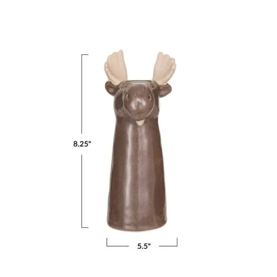 Hello Honey&reg; 8" Brown & Natural Stoneware Moose Vase {4}