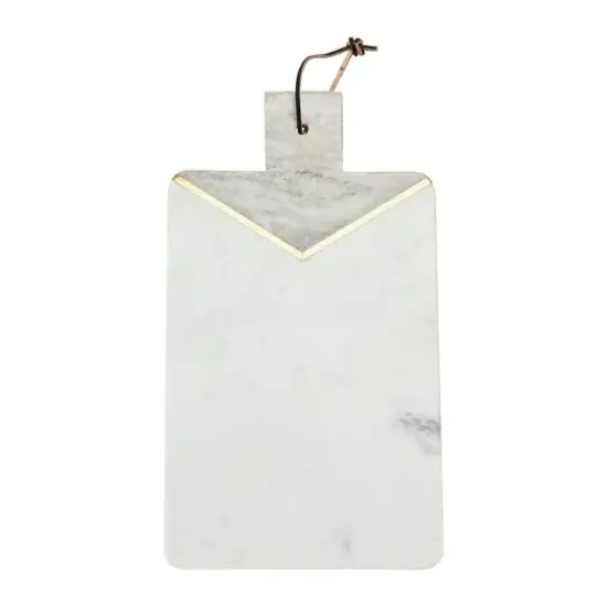 Hello Honey&reg; 16" Gray and White Boho 2-Tone Marble Charcuterie or Cutting Board with Brass Inlay and Leather Tie {9}