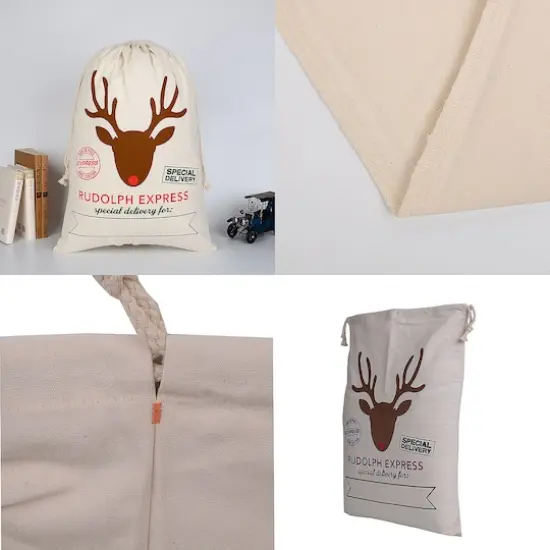 19" x 26" Rudolf Express Cotton Christmas Drawstring Bag {5}