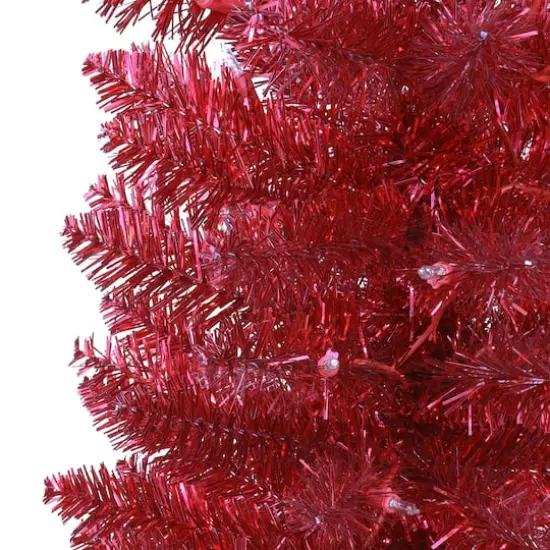 6ft. Pre-Lit Red Tinsel Artificial Tree, Clear Lights {6}