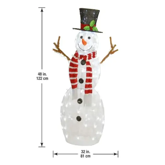 48" Fabric Snowman, White LED Lights {6}