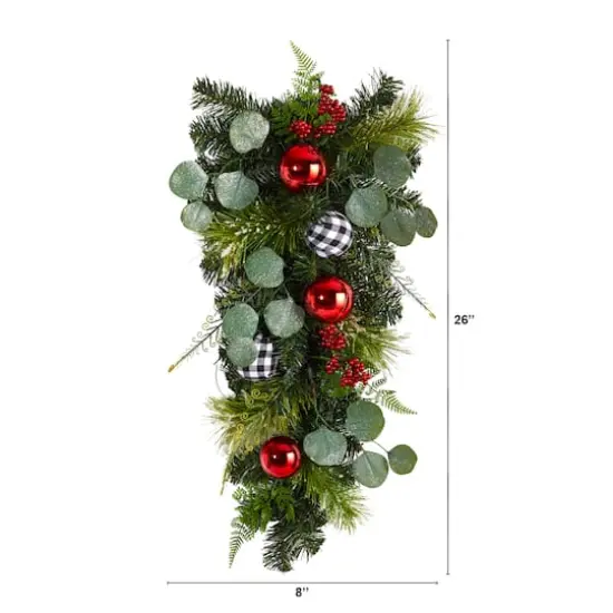26" Christmas Greenery Ornament Teardrop Swag {4}