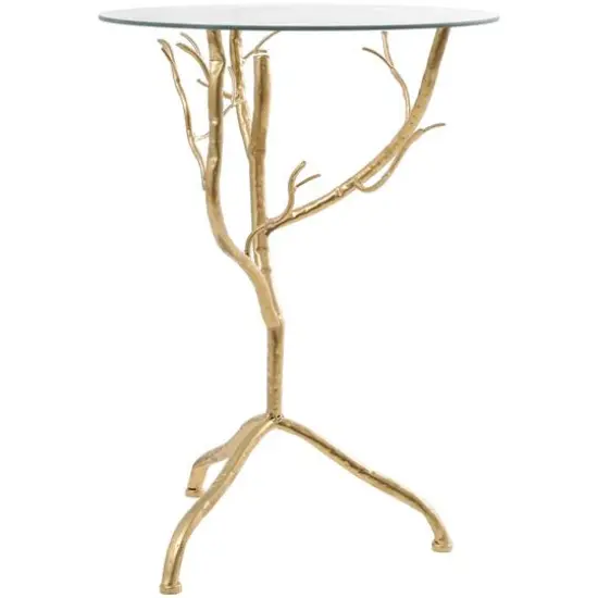 22" Metal Branch Accent Table with Glass Top Gold {6}