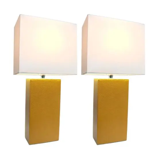 Elegant Designs&trade; 2 Pack Leather Table Lamps with White Shades Tan and White {3}