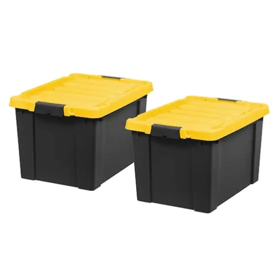 IRIS&reg; 78.5qt. Black Store-It-All Utility Totes with Yellow Buckle Lids, 2ct. {1}