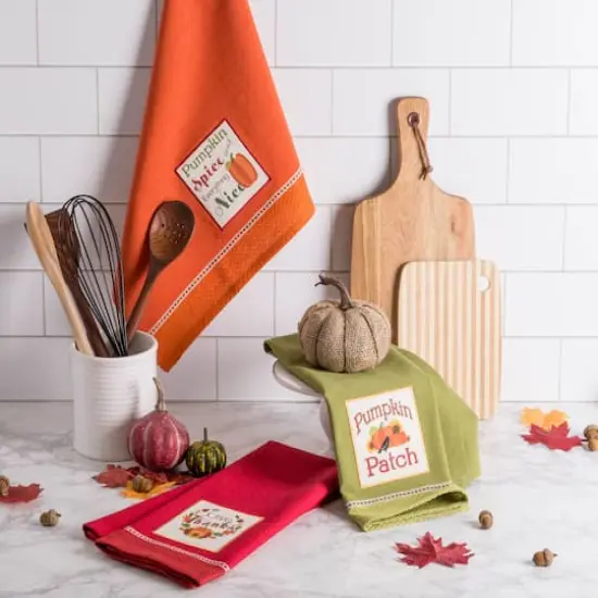 DII&reg; Assorted Country Pumpkin Embroidered Dishtowel Set {3}