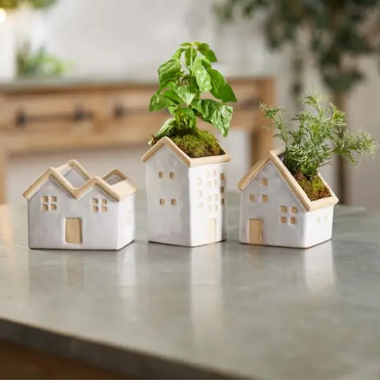 Neutral Porcelain House Planters Set {6}