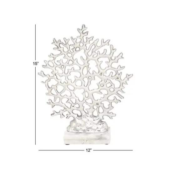 15" Silver Aluminum & Marble Coral Sculpture {5}