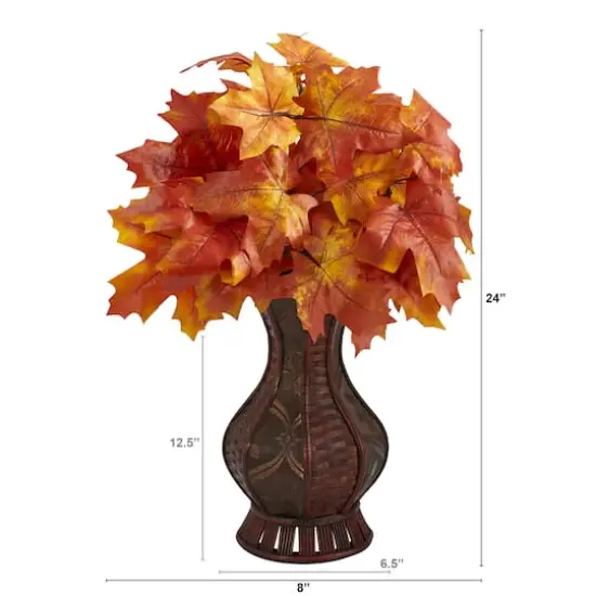 24" Autumn Orange Maple Leaf in Decorative Planter {3}