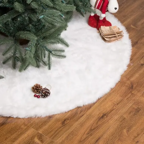 Glitzhome&reg; 48" White Plush Christmas Tree Skirt {3}
