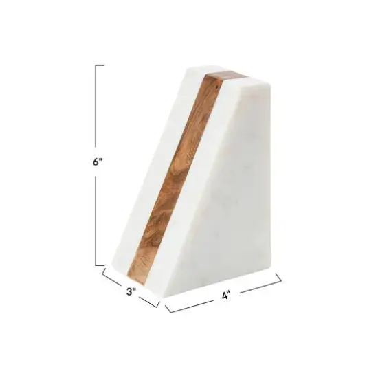 Hello Honey&reg; 6" White Marble Geometric Bookends with Wood Inlay {6}