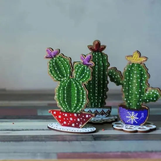 Wonderland Crafts Cactus in Purple Bowl Bead Embroidery on Wood Kit {6}