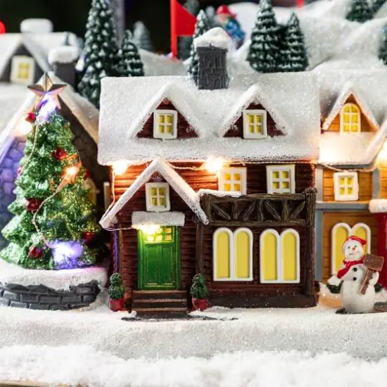 Glitzhome&reg; 16" Christmas Oversized Resin Lighted Musical Skiing Table Village Decor {7}