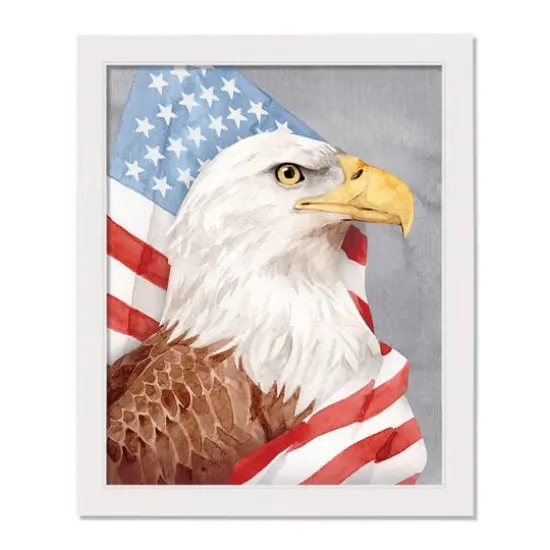 Patriotic Eagle White Framed Canvas {1}