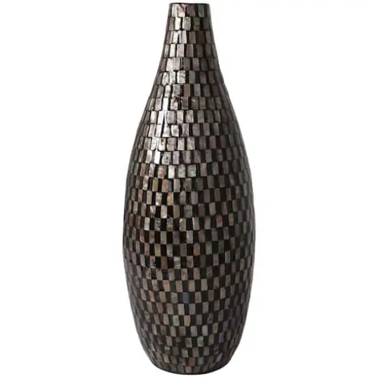 24" Black Mother of Pearl Handmade Mosaic Inspired Vase {4}