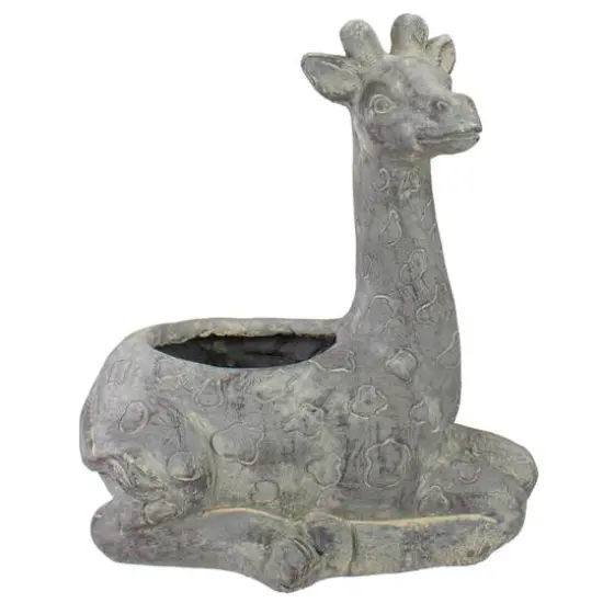 16" Gray Seated Giraffe Outdoor Garden Planter {1}