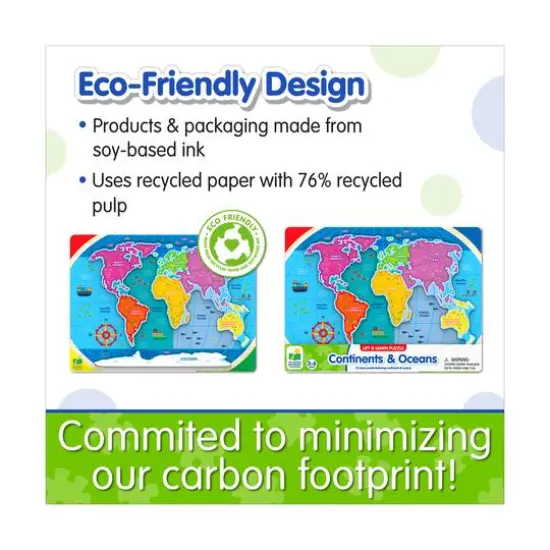 Lift & Learn Puzzle - Continents & Oceans: 22 Pcs {7}