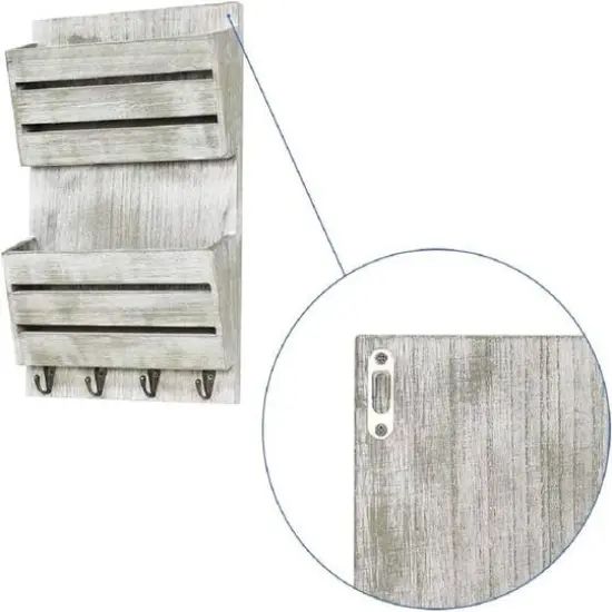 NEX™ 16" Olive Green Wood Wall-Mounted Mail & Key Holder Organizer with 4 Key Hooks {5}