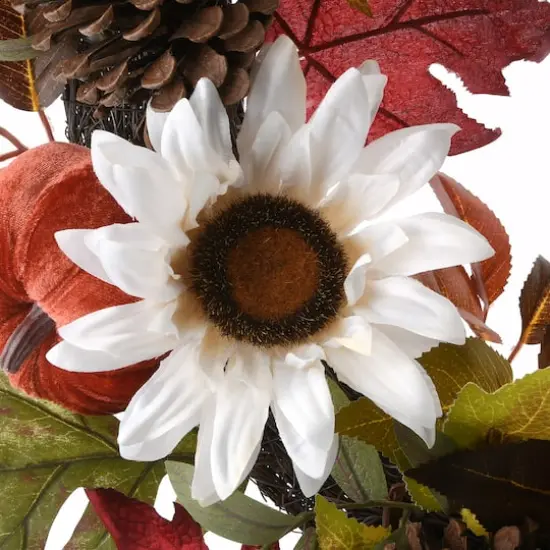 32" White Harvest Sunflowers & Pumpkins Wreath {4}
