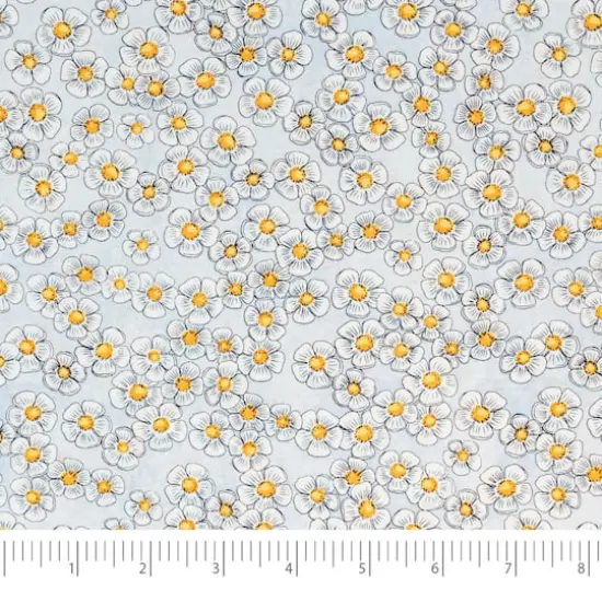 SINGER Yellow & Gray Flower on Blue Cotton Fabric {1}