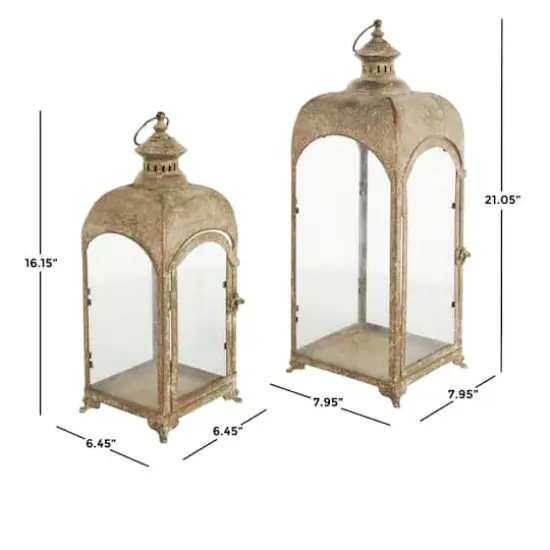 Brown Distressed Arched Panel Candle Lantern Set {6}