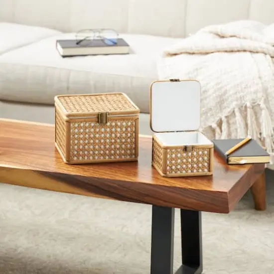 Brown Handmade Woven Rattan Box Set {3}