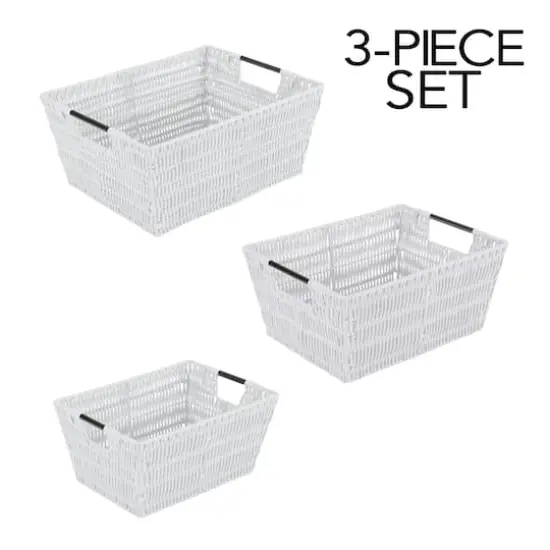 Simplify 3-Piece Rattan Tote Basket Set White {7}