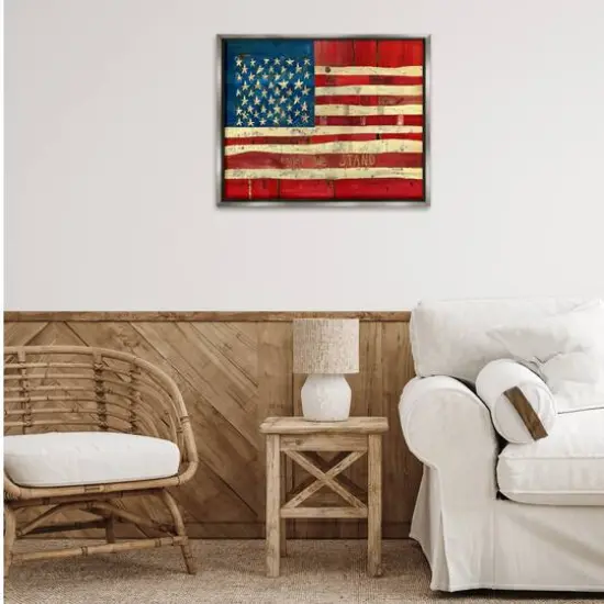 Stupell Industries United We Stand Independence Day Festive American Flag Floater Framed Art Gray {3}